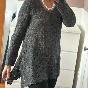 Dressy Gray Metallic Swing Sweater